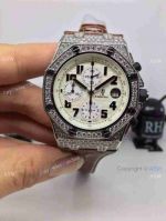 Replica Swiss Audemars Piguet Watch Diamond case Brown Leather Watch Band